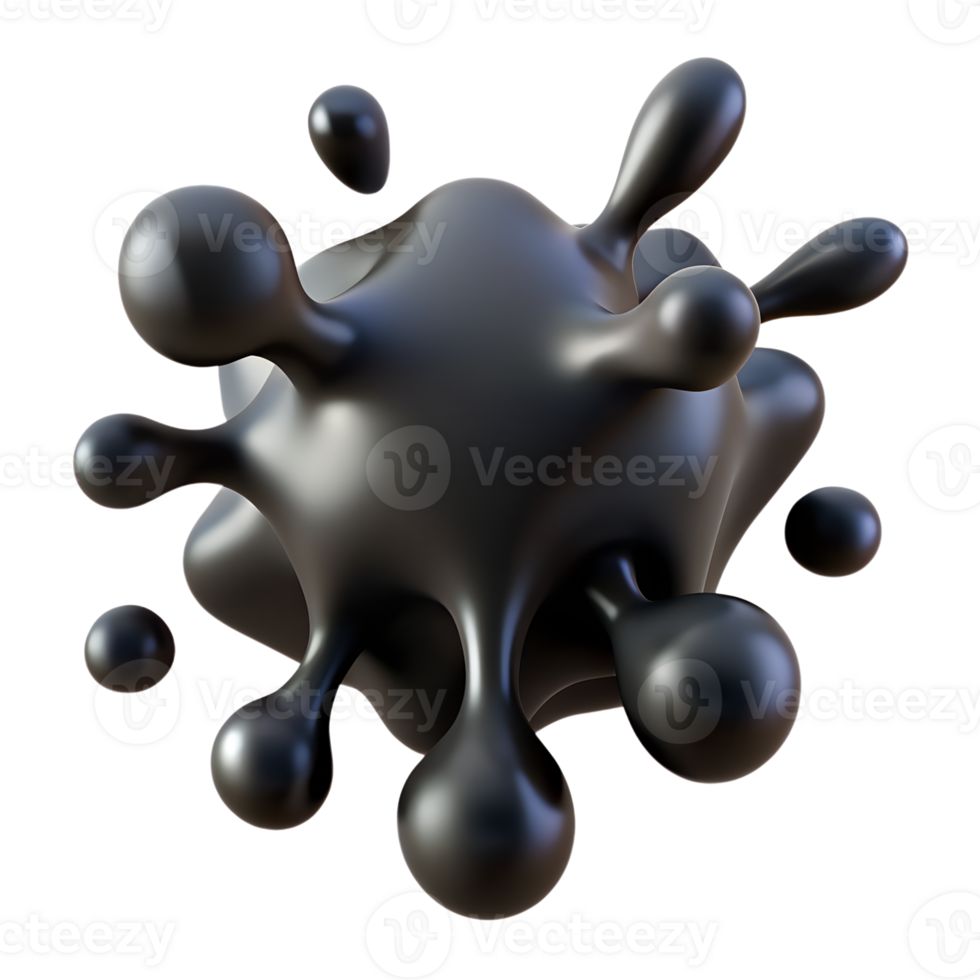 Abstract black 3D blob with smooth surface and protruding nodes on transparent background. Conceptual and modern digital art. png