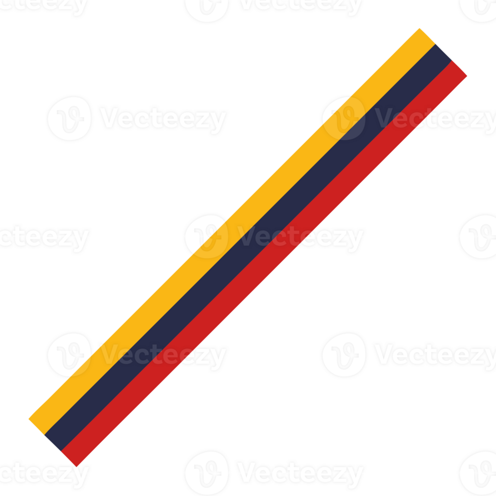 Colombian flag ribbon design with bold yellow, blue, and red stripes representing the national colors of Colombia. Symbol of pride. png
