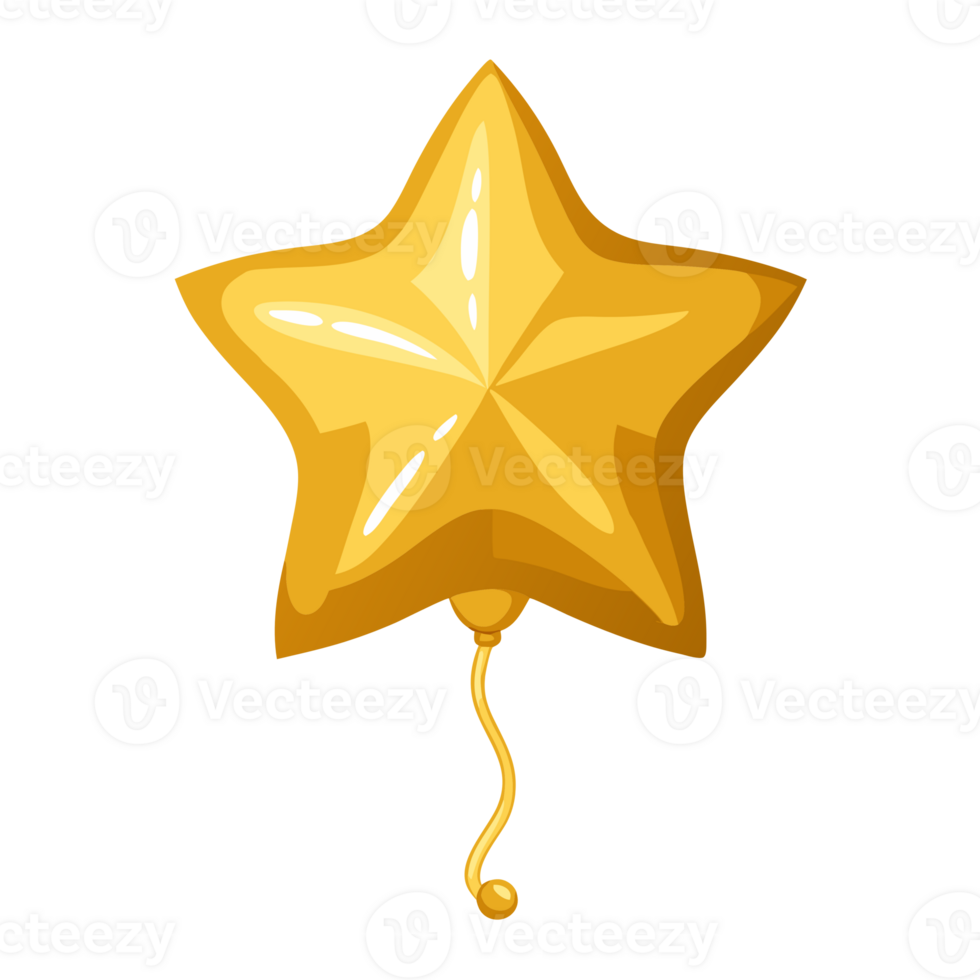 Shiny gold star balloon illustration with a reflective surface. Perfect for celebrations, parties, and festive decorations. png