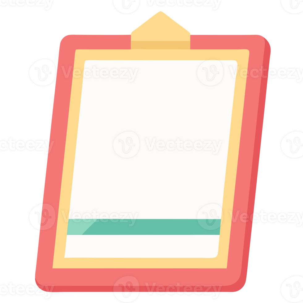 Illustration of a colorful clipboard with a yellow clip and bordered in pink. Perfect for educational, office, and organizational purposes. png