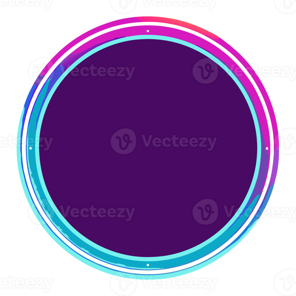 Colorful neon circular frame with vibrant gradient hues and dark center, perfect for digital backgrounds or design elements. png