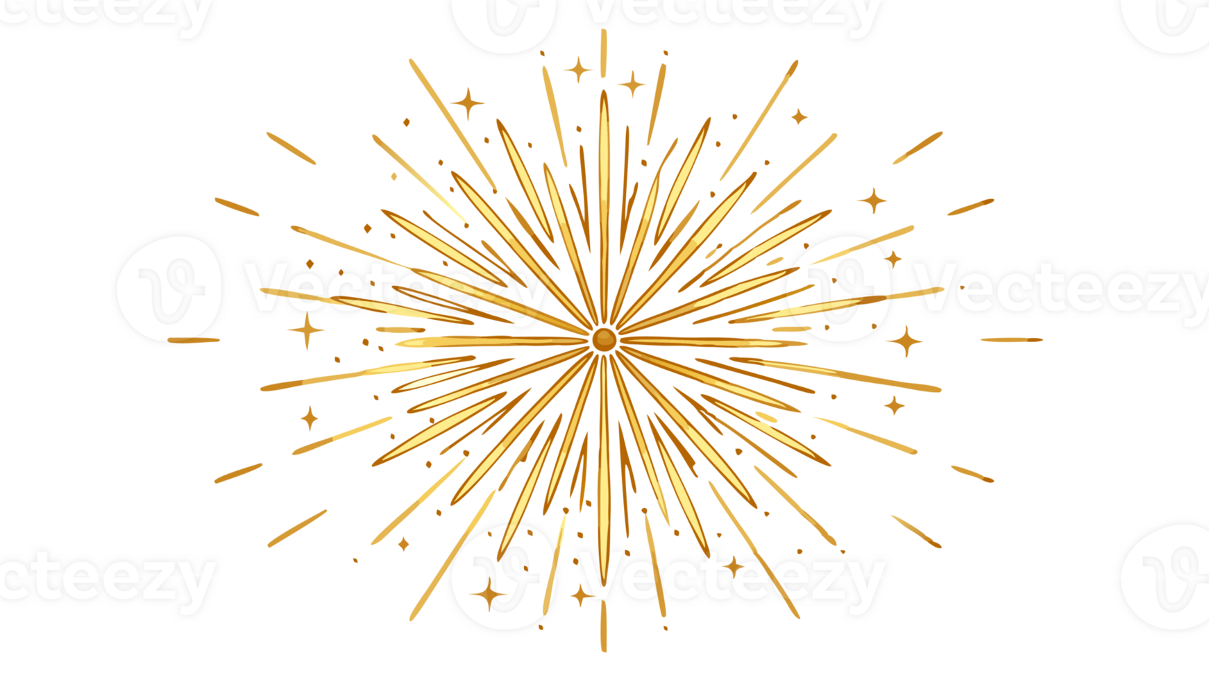 Golden fireworks explosion on black background. Sparkling celebration element for festive occasions and special events. png