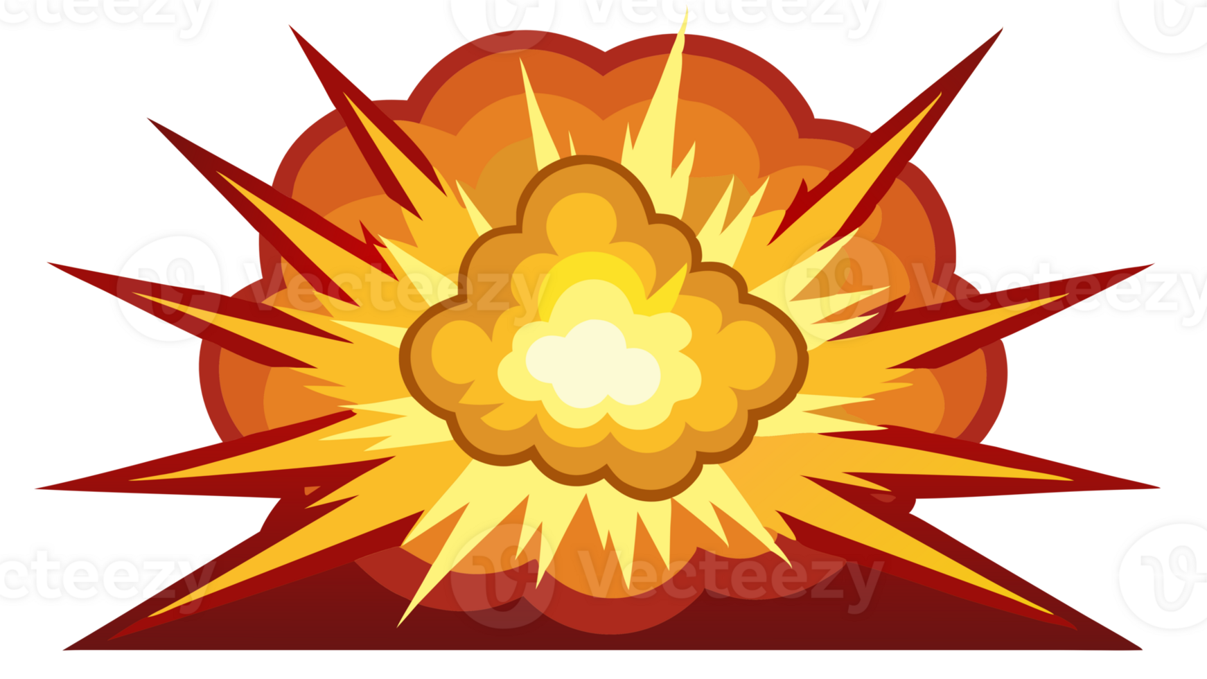 Graphic explosion with vibrant orange and yellow colors. Ideal for comic, game, and action themes in digital design. High resolution. png