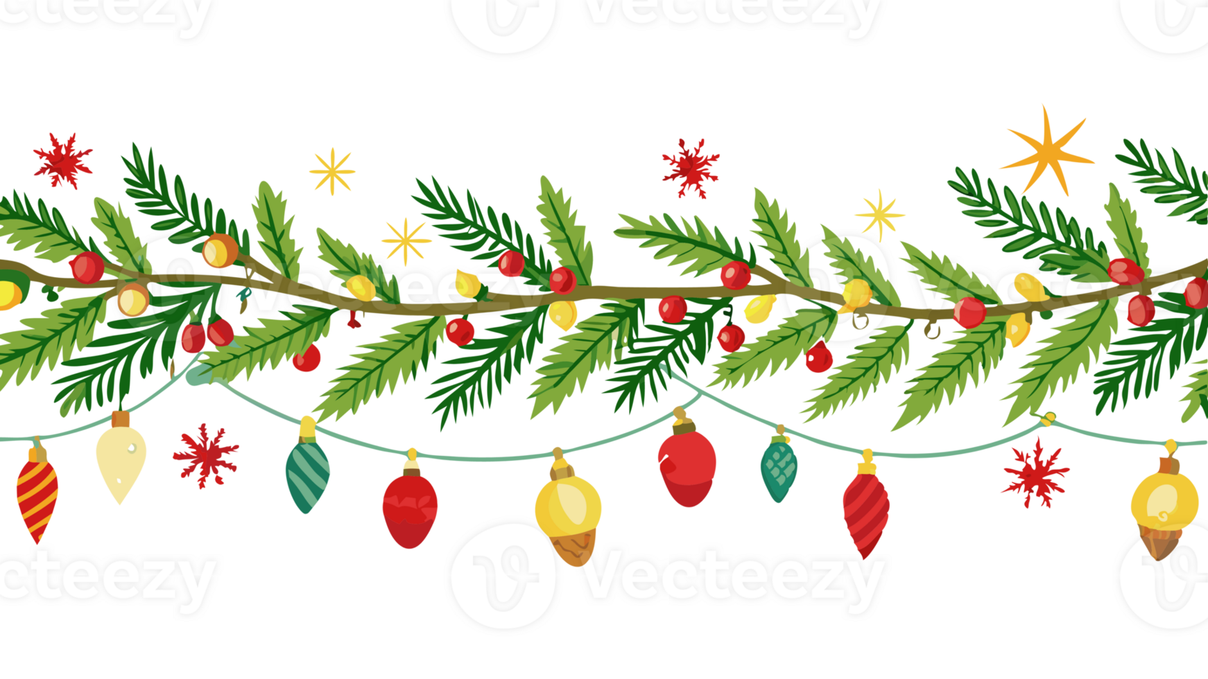 Festive holiday garland with colorful Christmas lights and decorative elements for seasonal Christmas and holiday celebrations. png