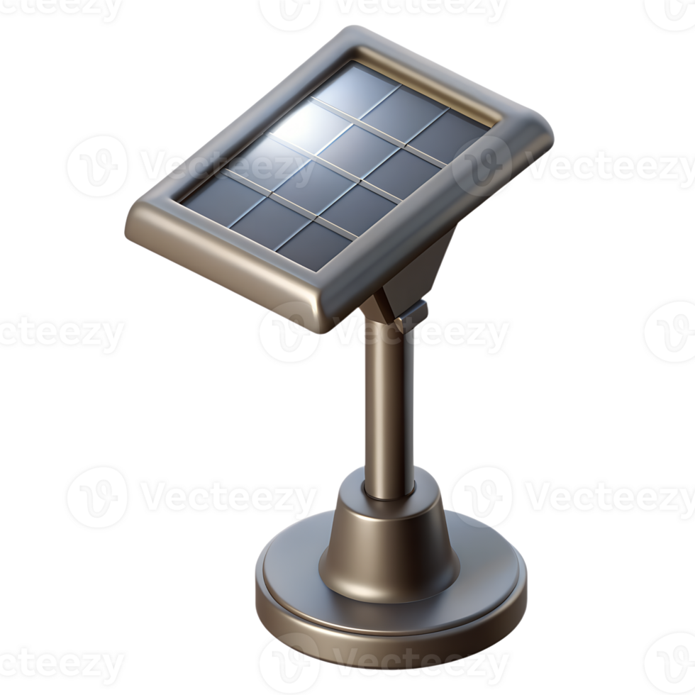 Modern solar panel icon on a stand, representing renewable energy and eco-friendly technology solutions in a sleek design. png