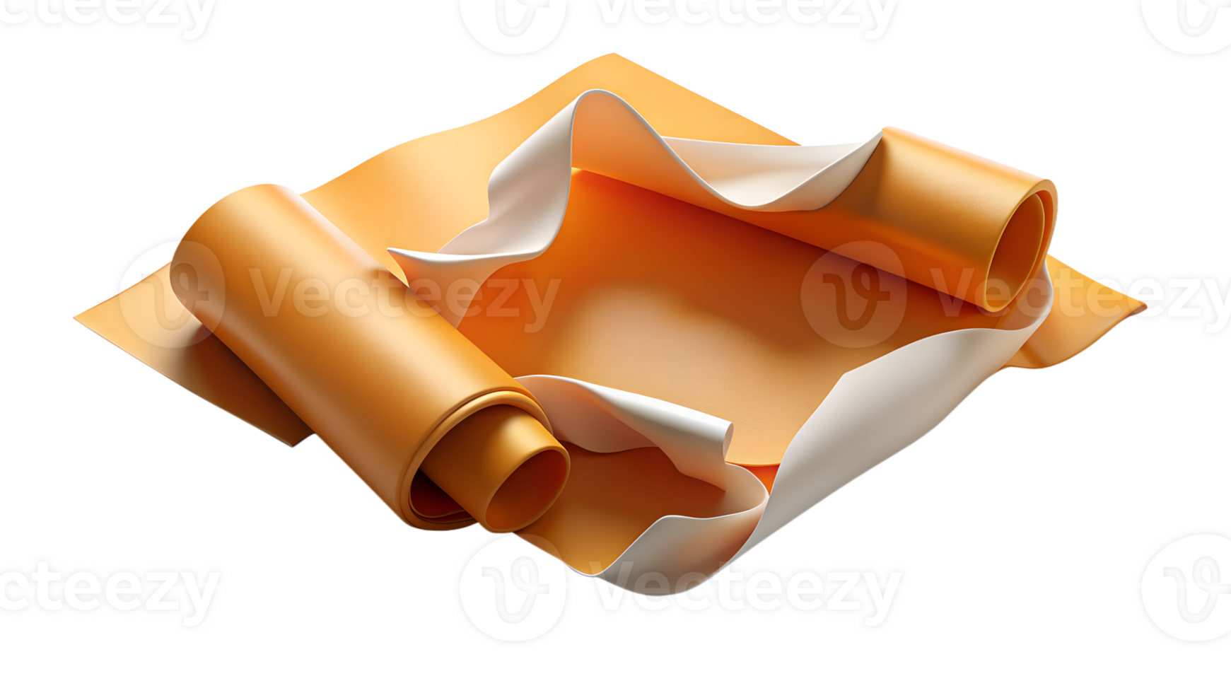 Close-up of crumpled orange and white material with rolled edges, creating a folded, textural abstract composition. png
