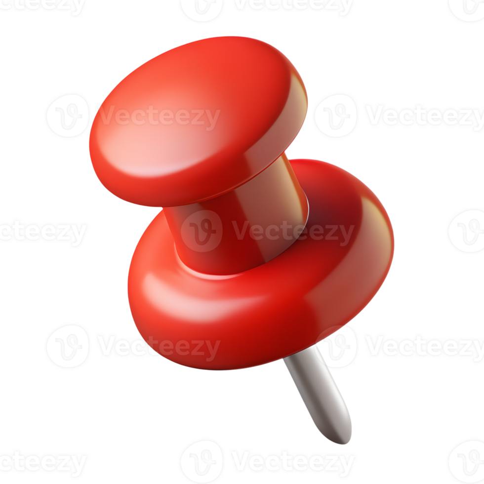 High-quality close-up image of a red pushpin on a white background, perfect for business presentations or educational materials. png