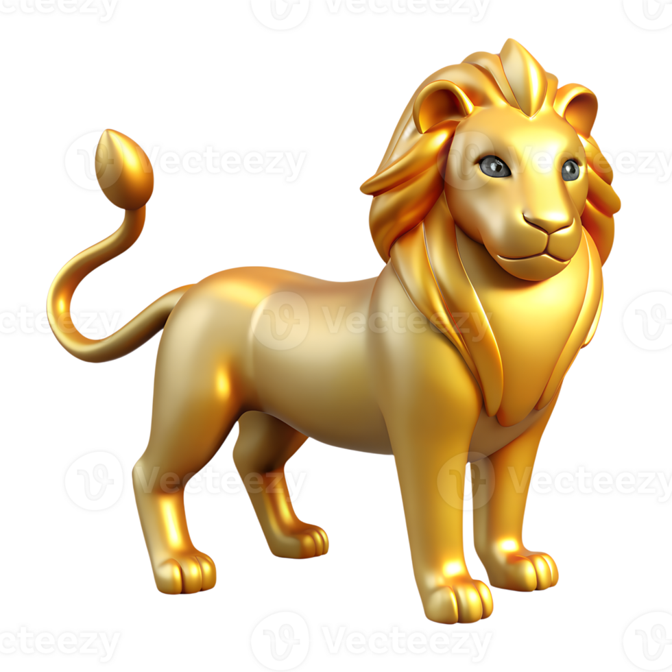 Golden lion statue symbolizing strength and royalty, ideal for themes of power, leadership, and luxury decor. png
