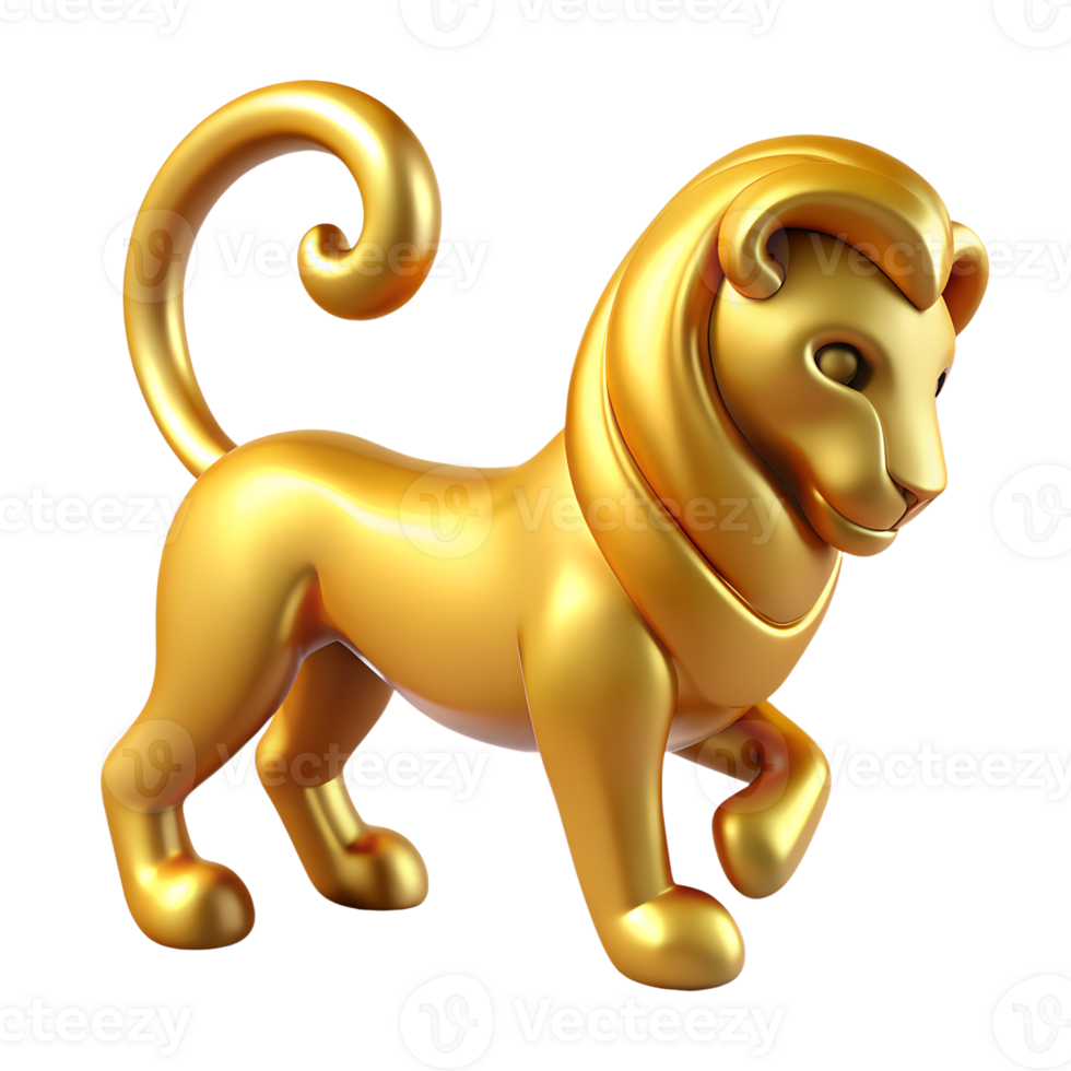 Golden lion illustration in a stylized 3D design, perfect for logos, symbols, and creative projects with a bold and majestic theme. png