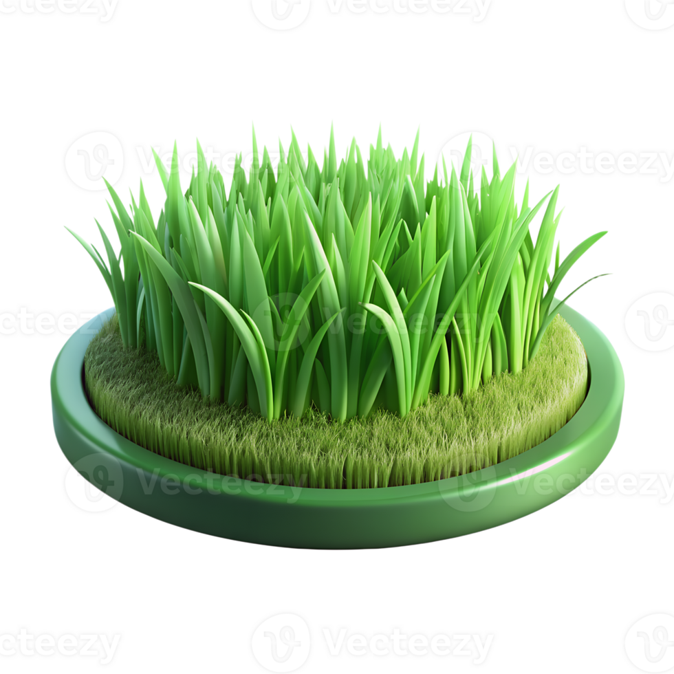 Lush green grass patch in a circular container, perfect for nature and gardening themes. Vibrant and fresh, symbolizing growth and vitality. png