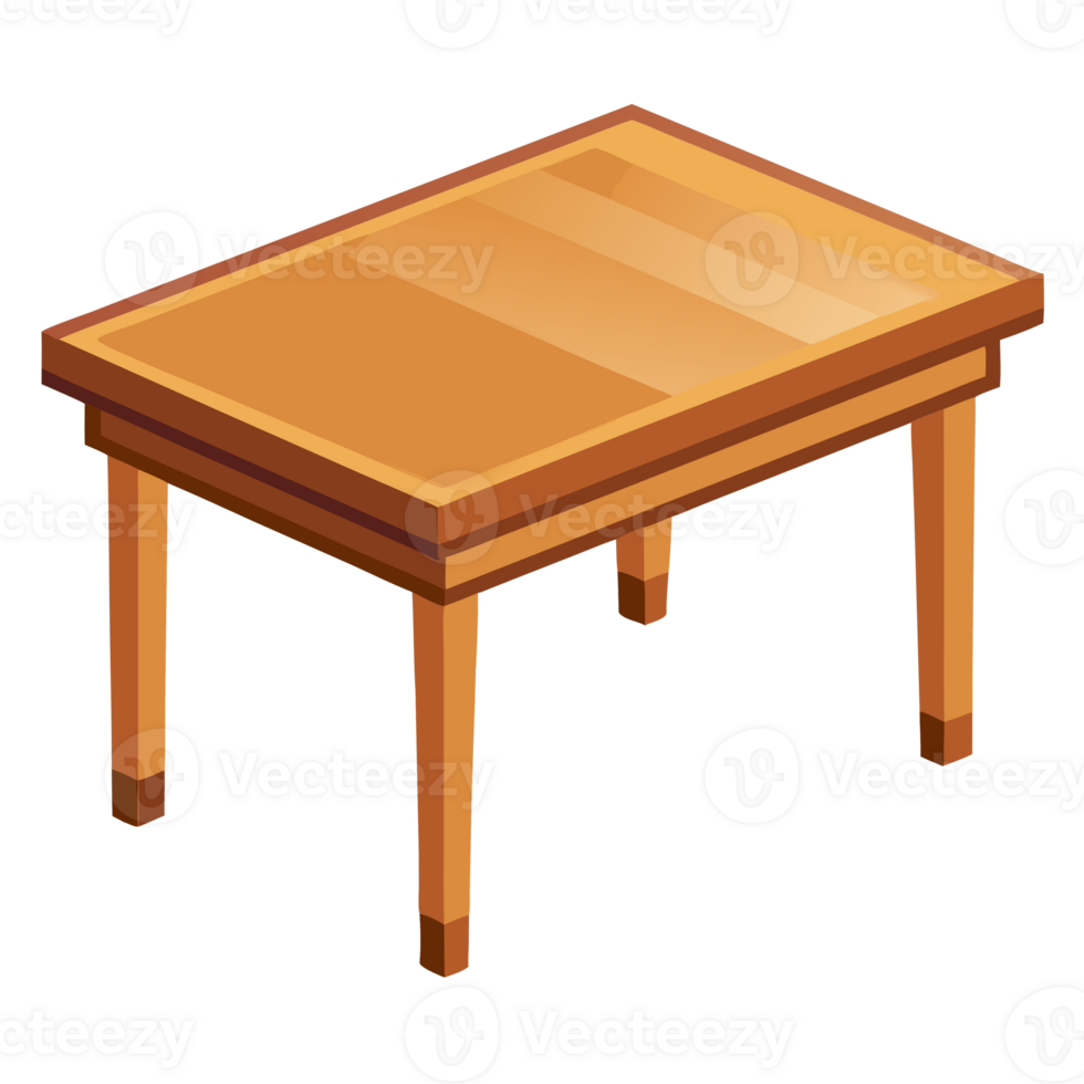 Wooden rectangular table illustration. Ideal for furniture, decor, interior design concepts. Clean and modern design suitable for various uses. png