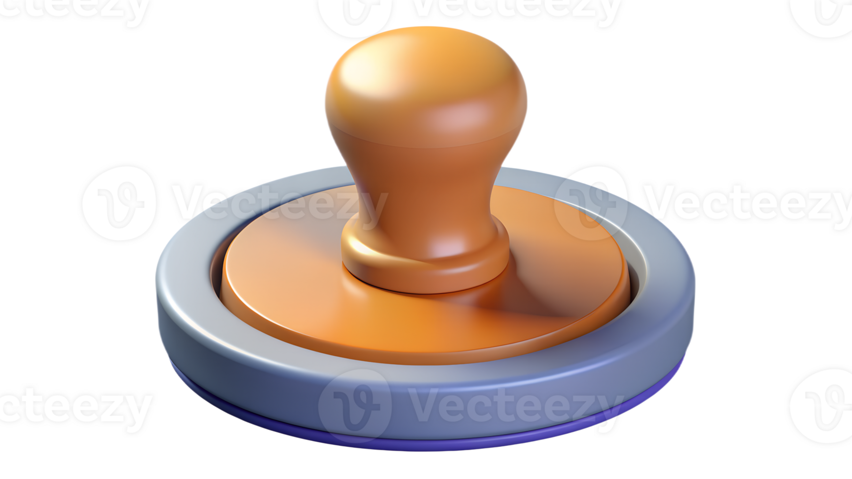 High-quality 3D rendering of a rubber stamp with a wooden handle, ideal for office, business, or certification purposes. png
