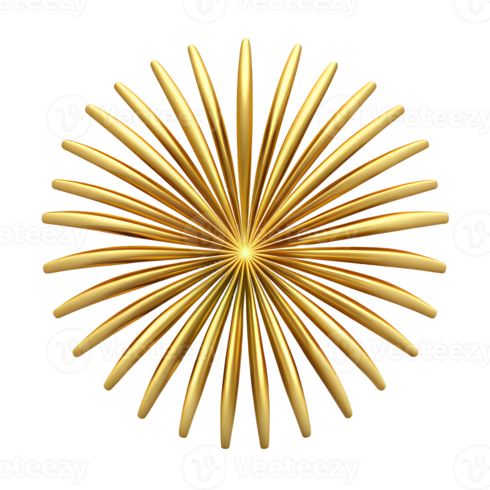 Golden firework explosion captured in perfect detail, radiating bright sparks outward, symbolizing celebration, joy, and festivity. png