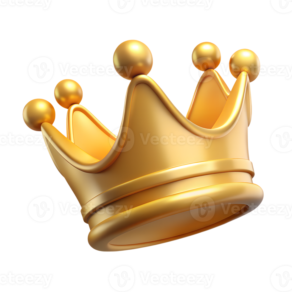 Golden crown emoji illustration representing royalty, power, and luxury. Perfect for use in digital art, design projects, and social media graphics. png