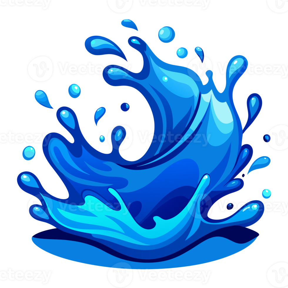 Vibrant blue water splash illustration, perfect for design projects, advertisements, and creative works needing a dynamic water element. png