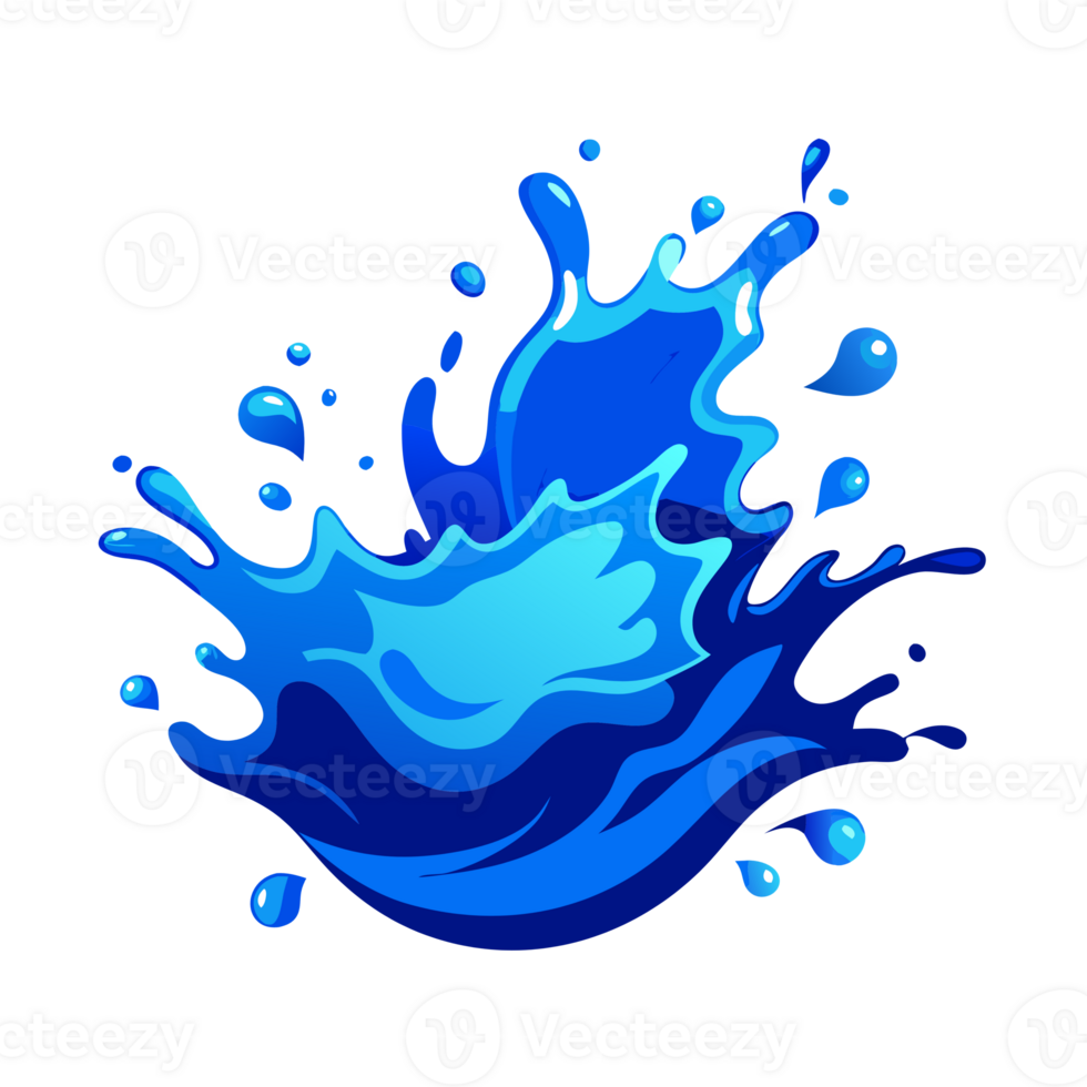 Vibrant cartoon-style water splash icon in blue tones, perfect for design projects, animation, games, and web graphics. png