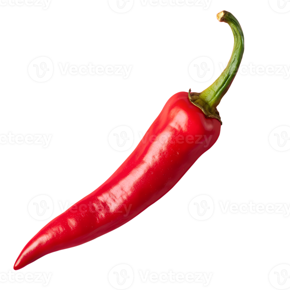 Vivid red chili pepper isolated on a white background, showcasing fresh, vibrant colors and smooth texture, perfect for culinary presentations. png