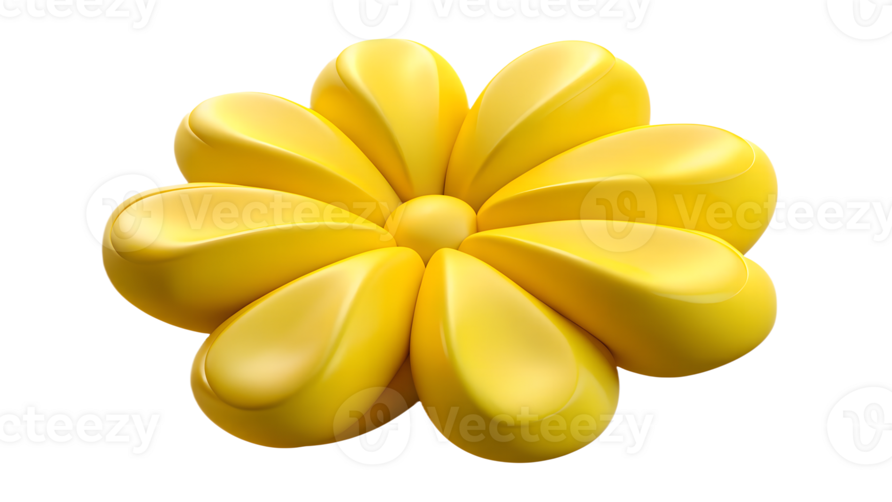 Vibrant yellow 3D flower icon with geometric petal design. Perfect for use in creative projects, design elements, and digital branding. png