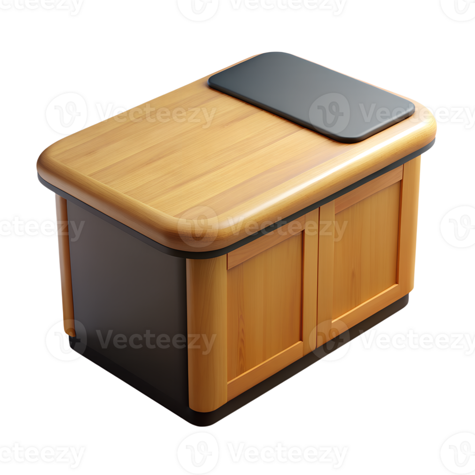 Wooden storage box with a black lid isolated on a white background, perfect for household organization and storage solutions. png