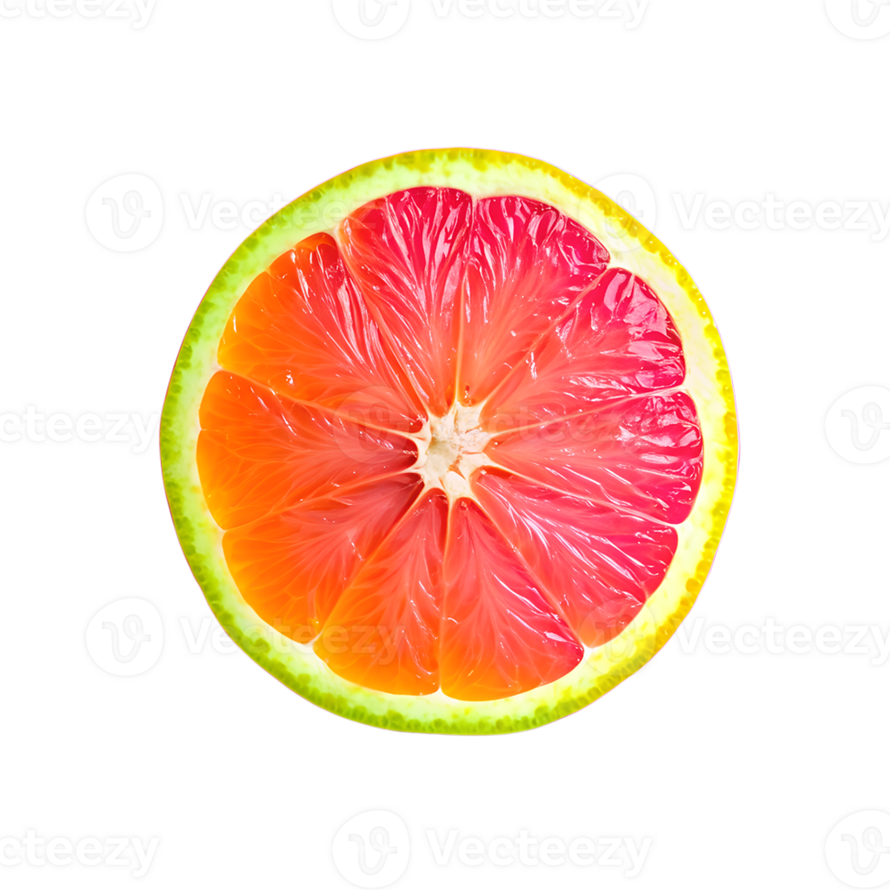 Fresh juicy grapefruit slice isolated on white background, displaying vibrant red and orange hues, perfect for health and wellness designs. png