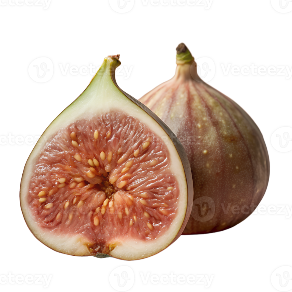 Close-up of a fresh, juicy fig cut in half, showing detailed texture and seeds. Perfect for culinary, food, and nutrition concepts. png
