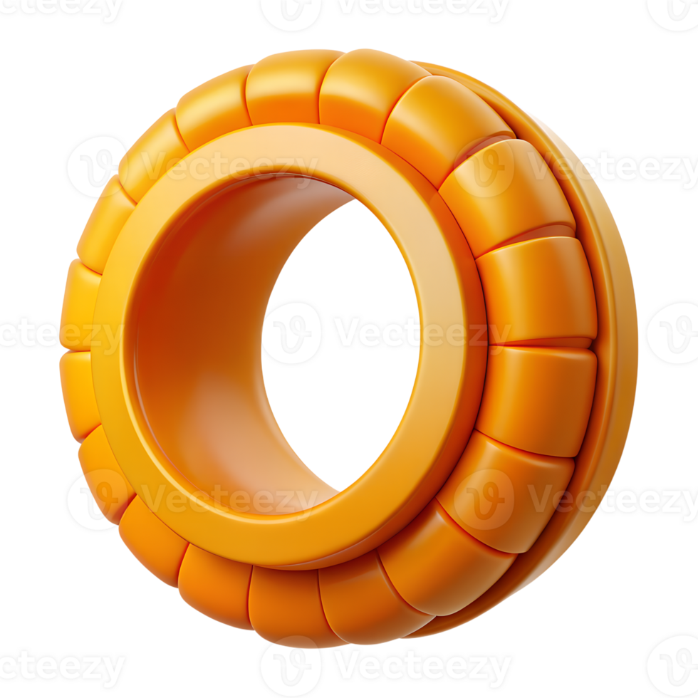 A 3D rendered image of a vibrant orange geometric ring, isolated on a white background, suitable for design and artistic projects. png