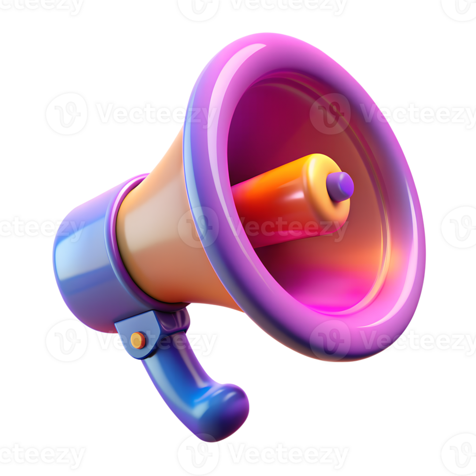 Colorful, vibrant megaphone illustration with gradient effect, representing communication, announcement, and marketing in a modern style. png