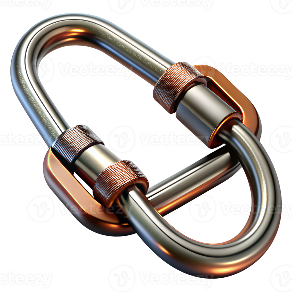 Close-up image of robust metal carabiner connectors, ideal for climbing, industrial use, or securing heavy loads. High-quality detailed shot. png