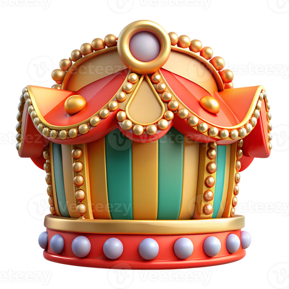 Colorful cartoon circus tent icon with vibrant details and playful design, perfect for carnival and amusement-themed projects. png