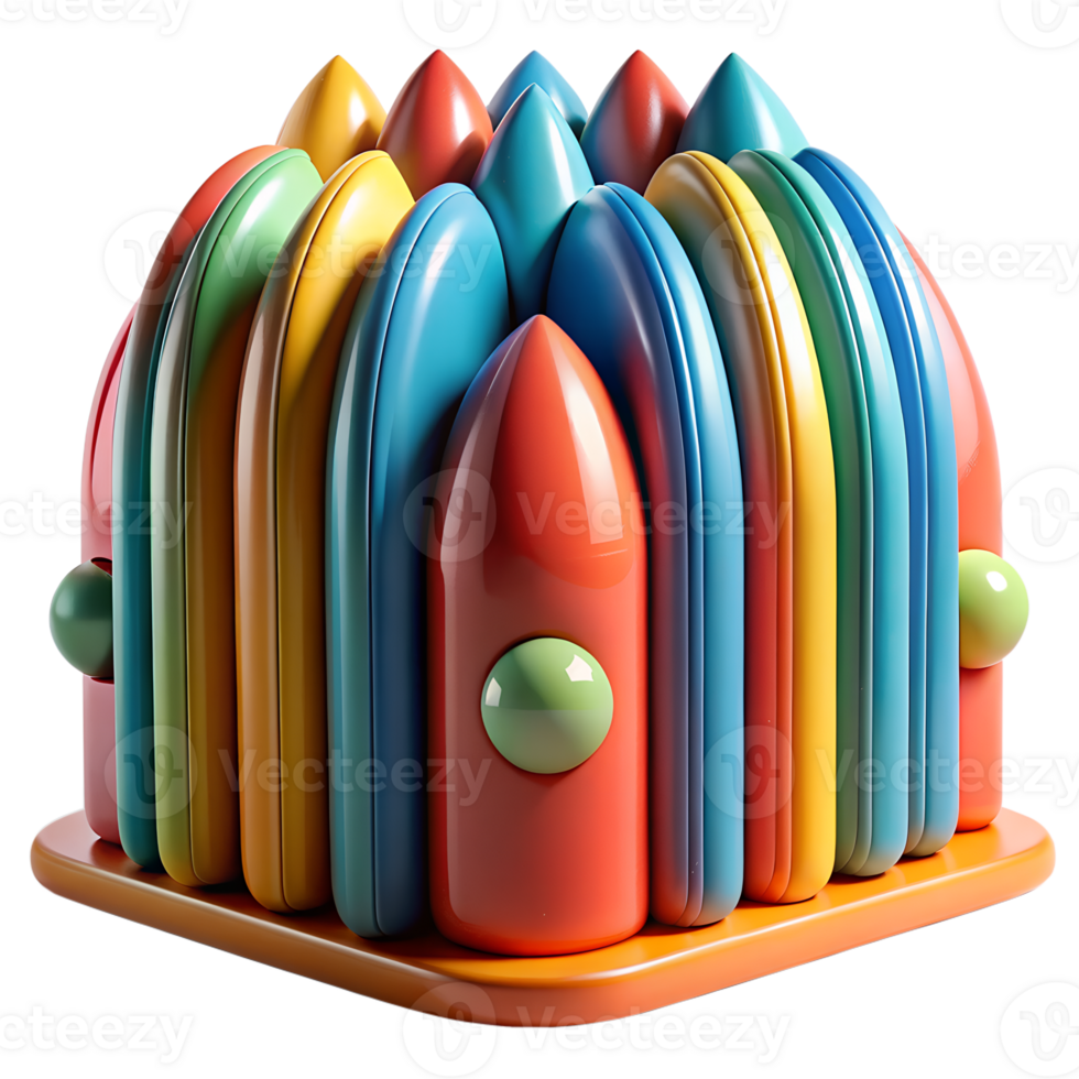 Colorful, abstract 3D sculpture with smooth, glossy surfaces and rounded shapes, resembling a playful, futuristic structure. png