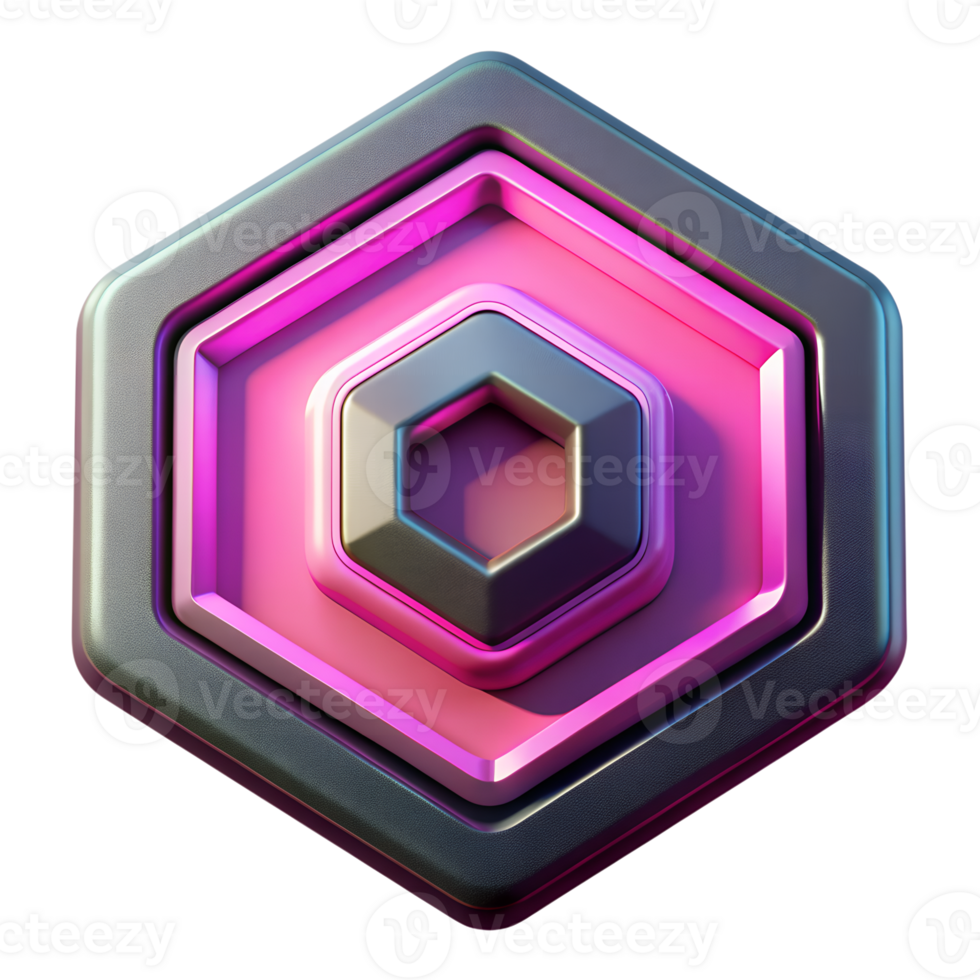 3D abstract hexagon shape in pink and black hues. Perfect for modern design concepts and digital artwork. png
