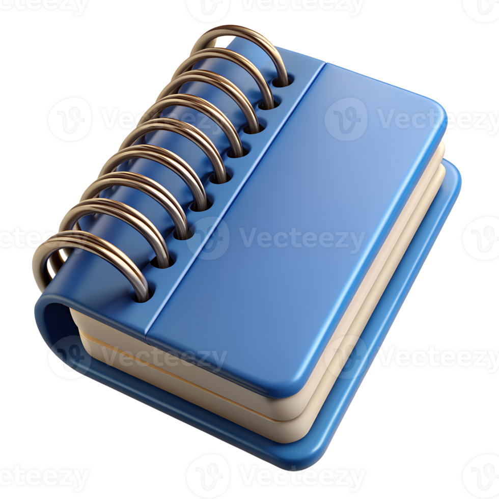 Blue spiral-bound notebook isolated on white background, perfect for office, school, and personal use. Ideal for organizing and note-taking. png