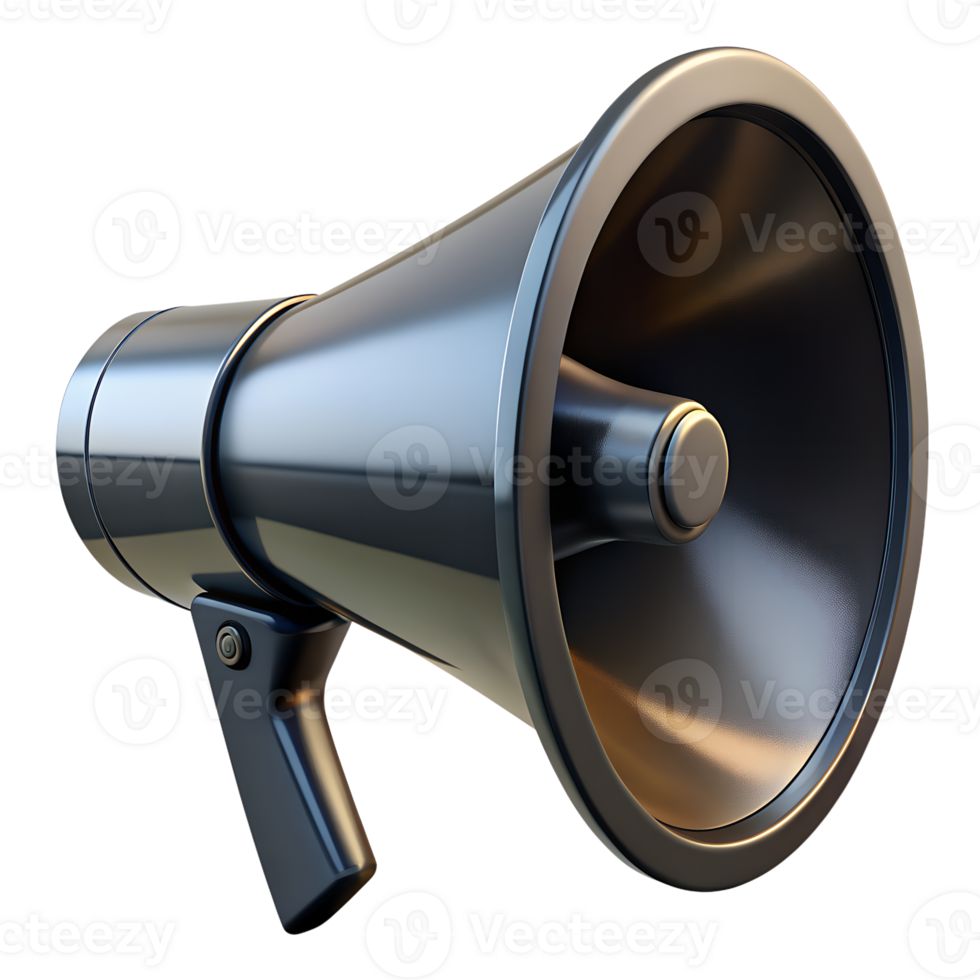 Close-up of a modern megaphone isolated on a white background, showcasing communication, marketing, and amplification concepts. png