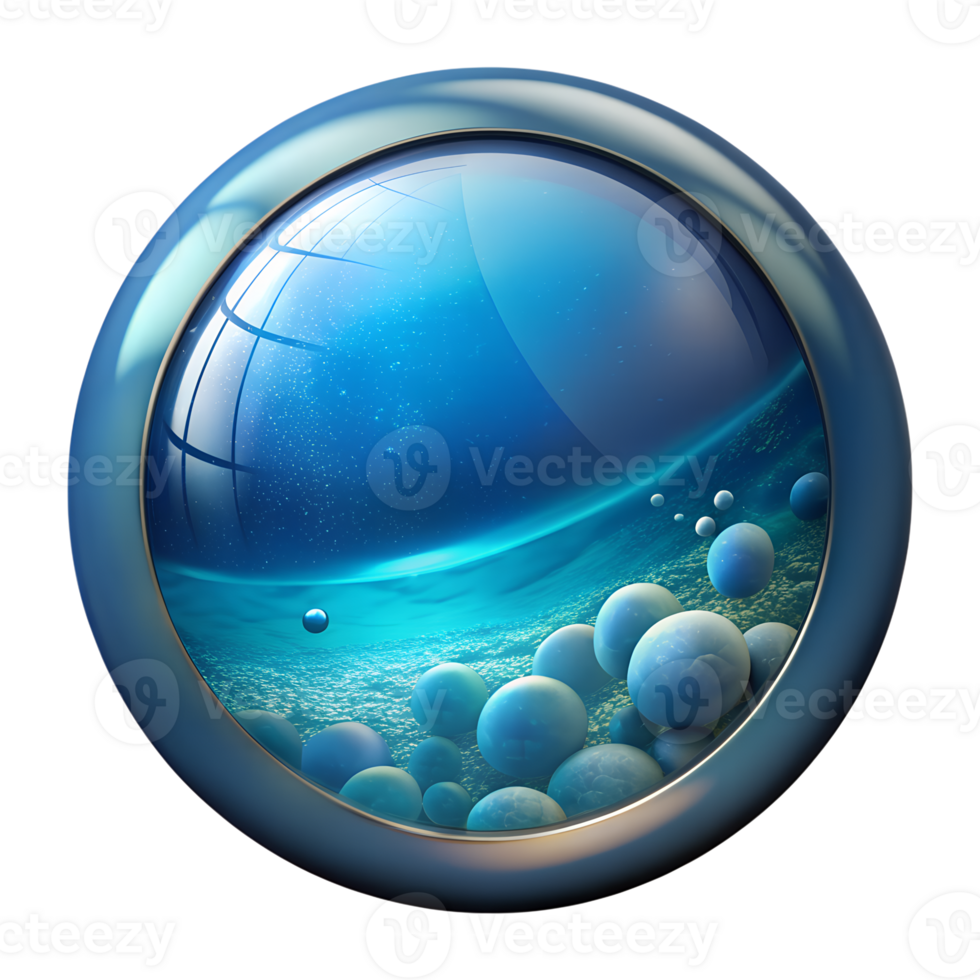 Blue futuristic abstract bubble icon with a marine background design, symbolizing oceanic elements and underwater themes. png