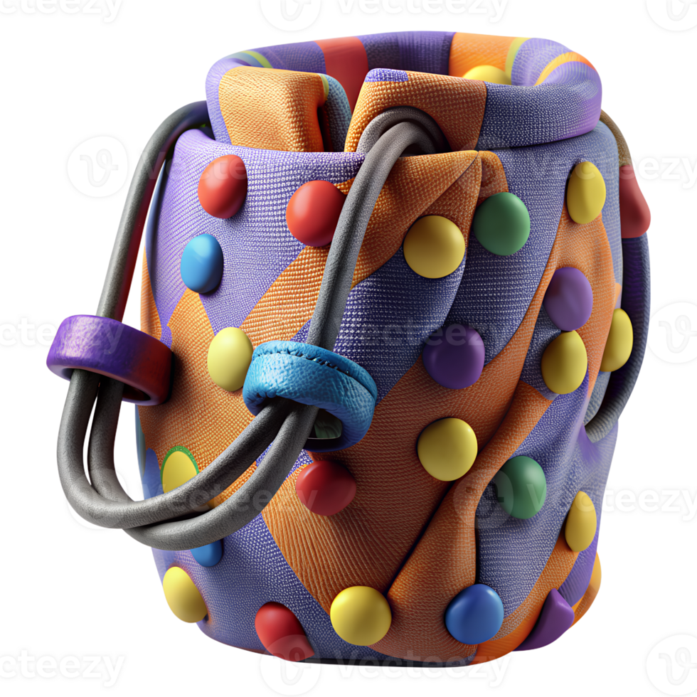 Colorful abstract bag with vibrant polka dots and unique design, perfect for fashion enthusiasts and creative projects. png