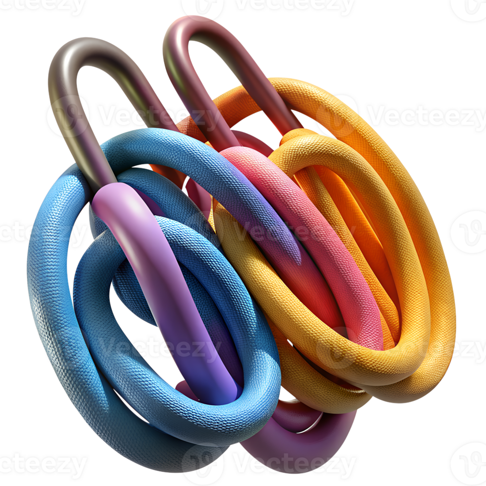 Colorful intertwined rings creating a unique and abstract design, perfect for modern art, creativity, and design concepts. png