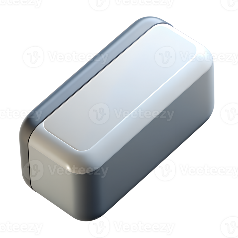 Modern white rectangular compact wireless router or electronic device with smooth rounded edges on a white background. png