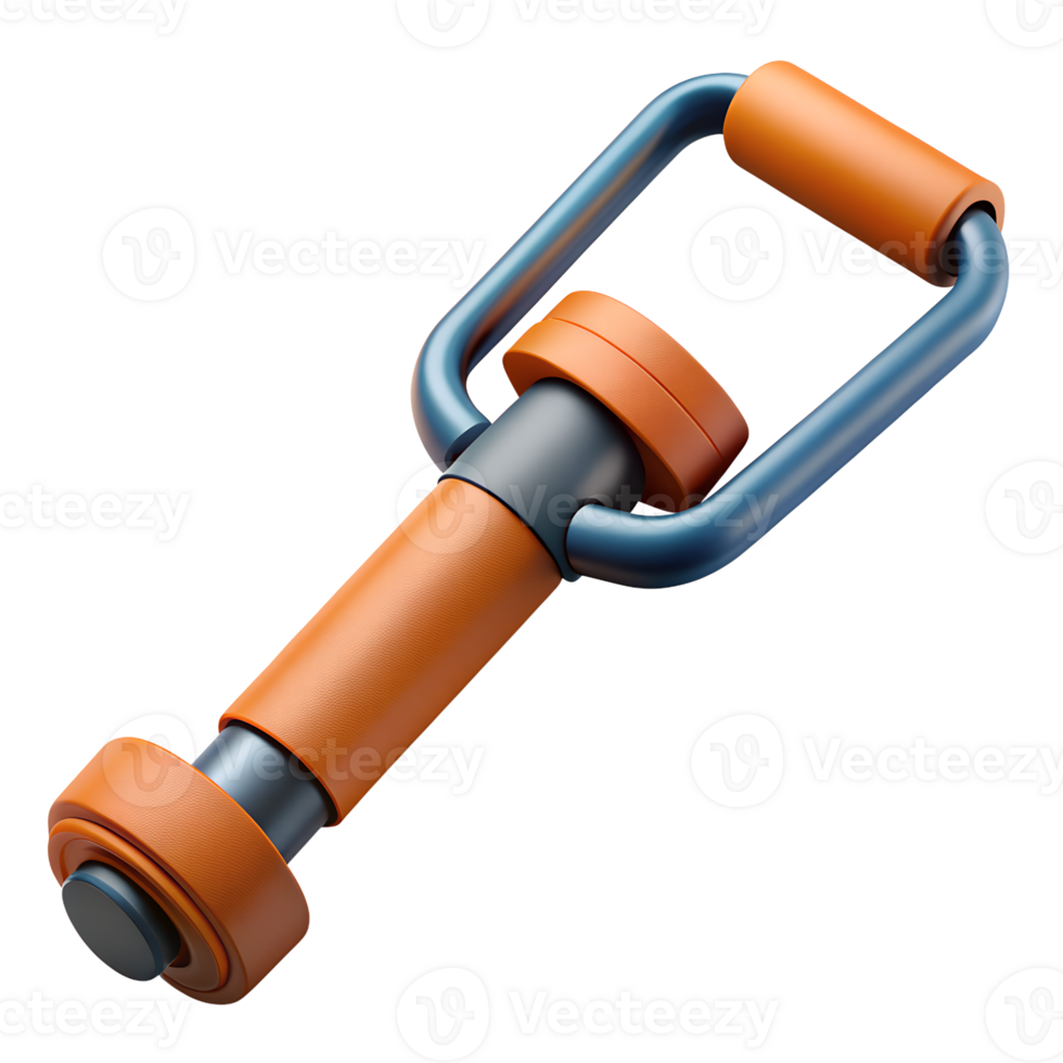 Modern orange and blue metal tool with a cylindrical shape and ergonomic handle, isolated on a white background. png