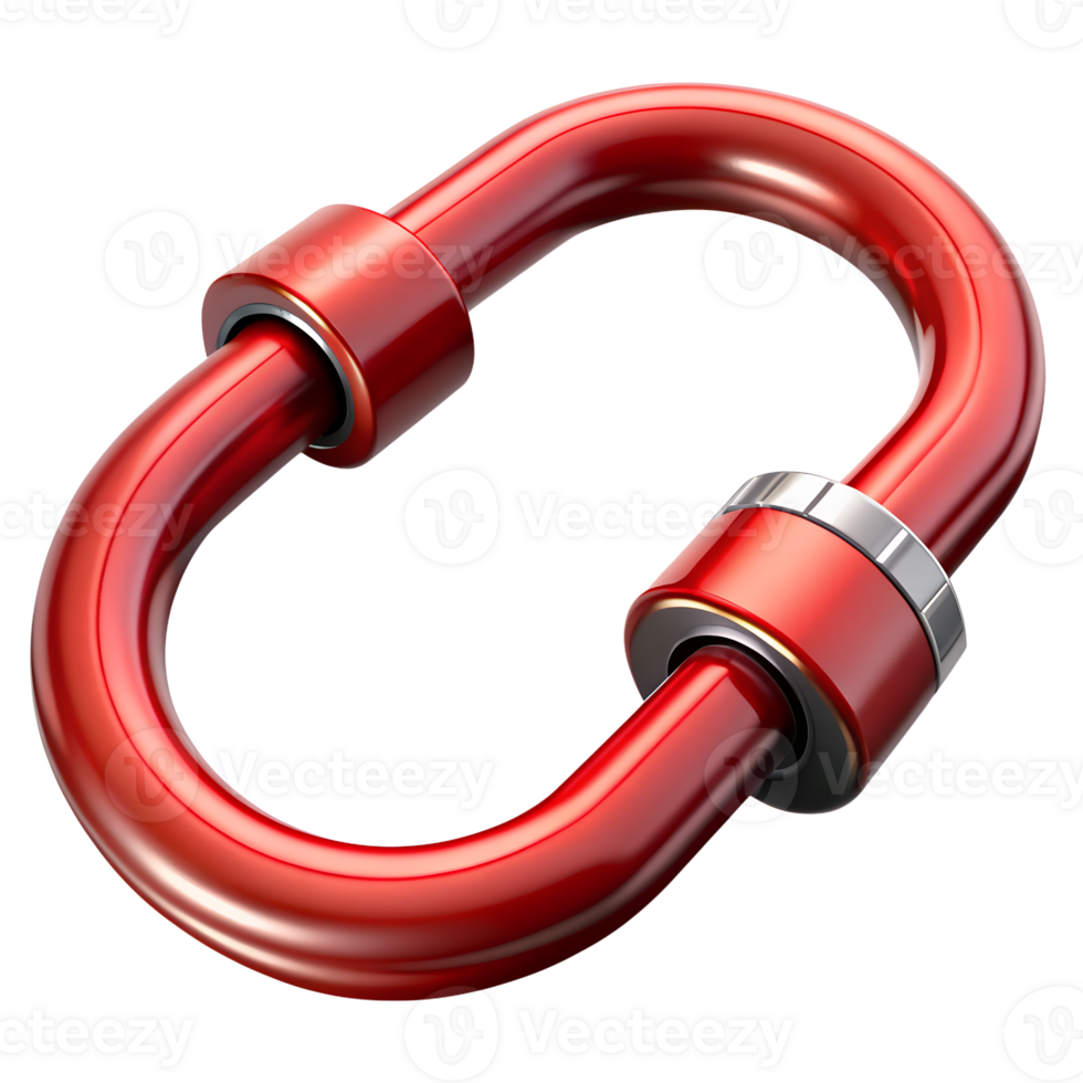 Red metal shackle link isolated on white background. High-quality industrial tool for security, construction and mechanical applications. png