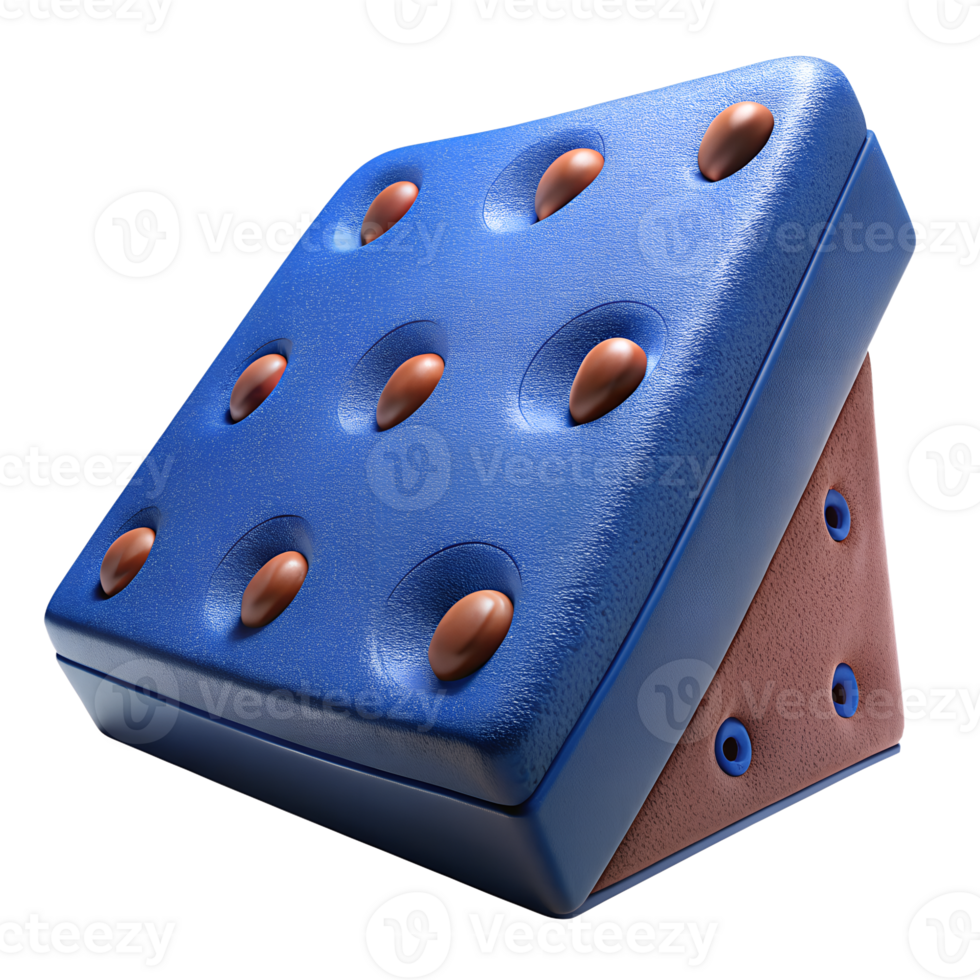 Blue and brown triangular foam block with circular indents and protrusions, perfect for promotional and creative design purposes. png