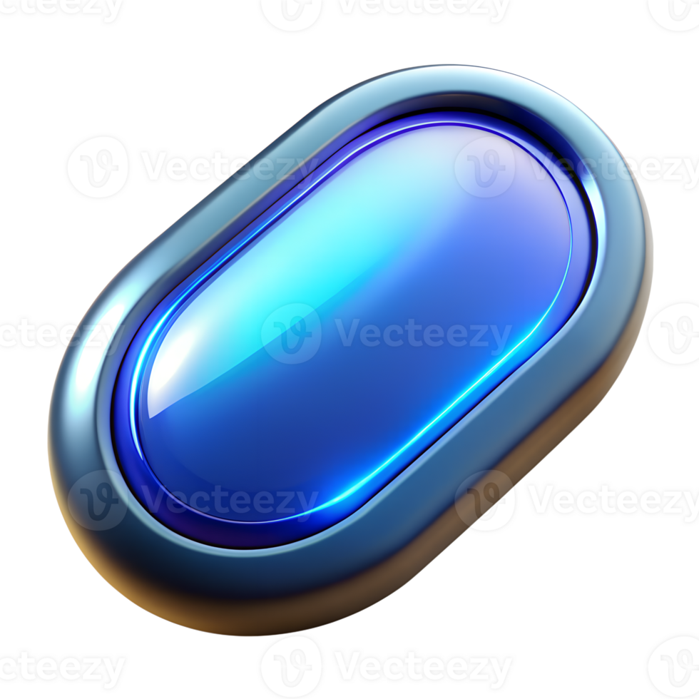 Futuristic blue button with metallic border, sleek design for user interface, app, or technology-themed projects. png