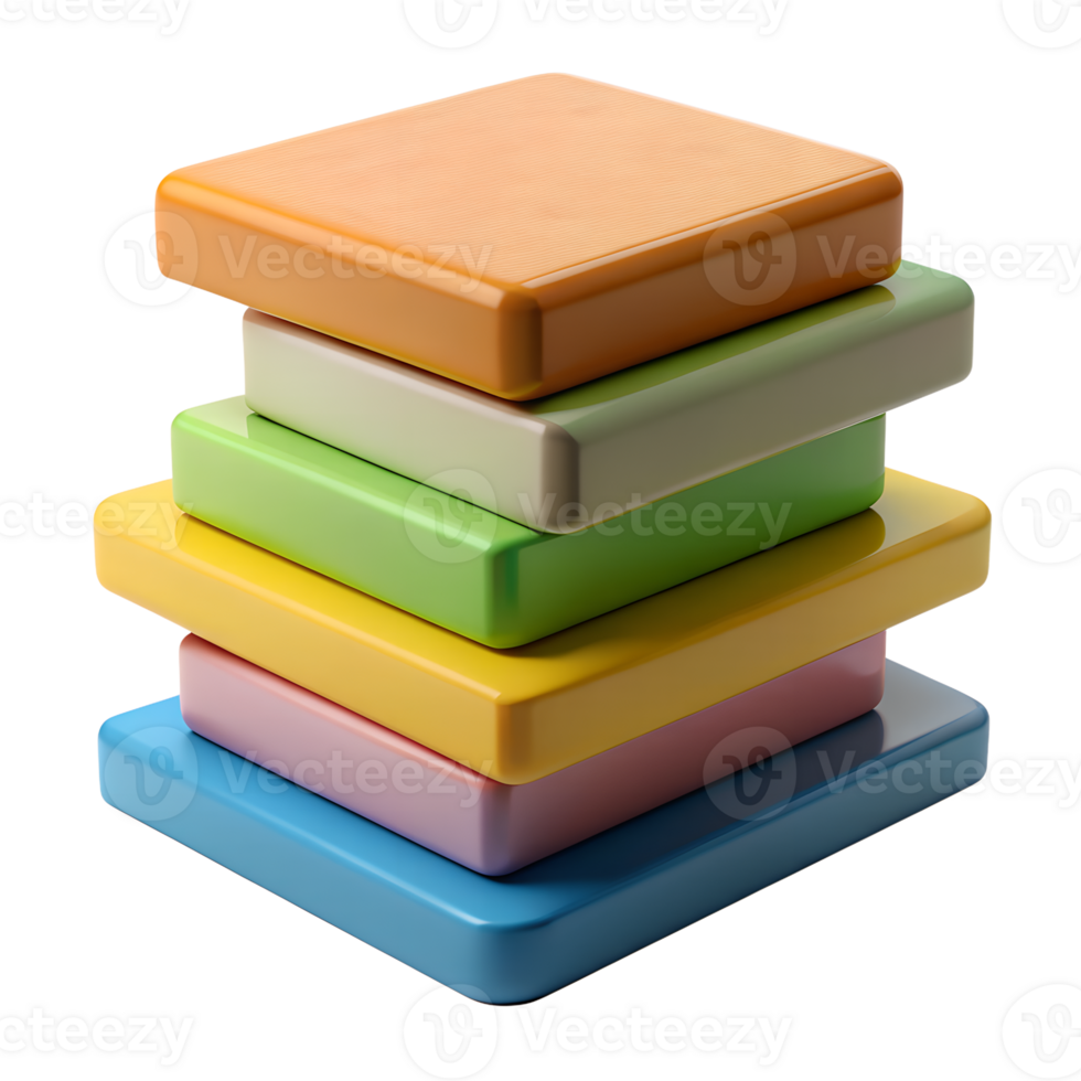 Colorful stack of square tiles in vibrant shades, arranged in an artistic and orderly manner. Ideal for backgrounds, design, and decoration. png