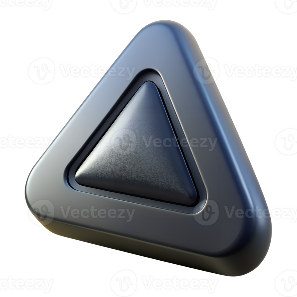 Sleek black triangular 3D button icon with rounded edges and modern design for web applications, and digital interfaces. png