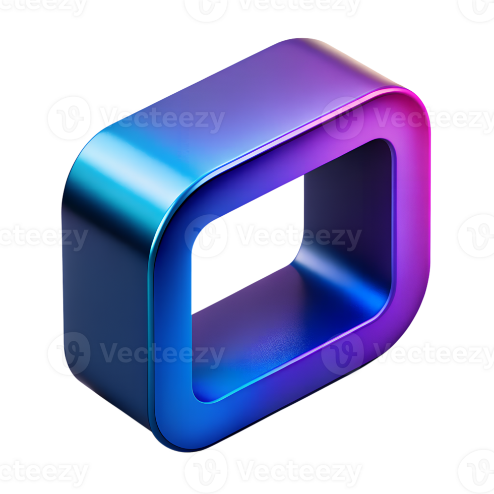 Vibrant 3D metallic logo with gradient colors, showcasing modern design, perfect for tech branding, websites, and digital media. png