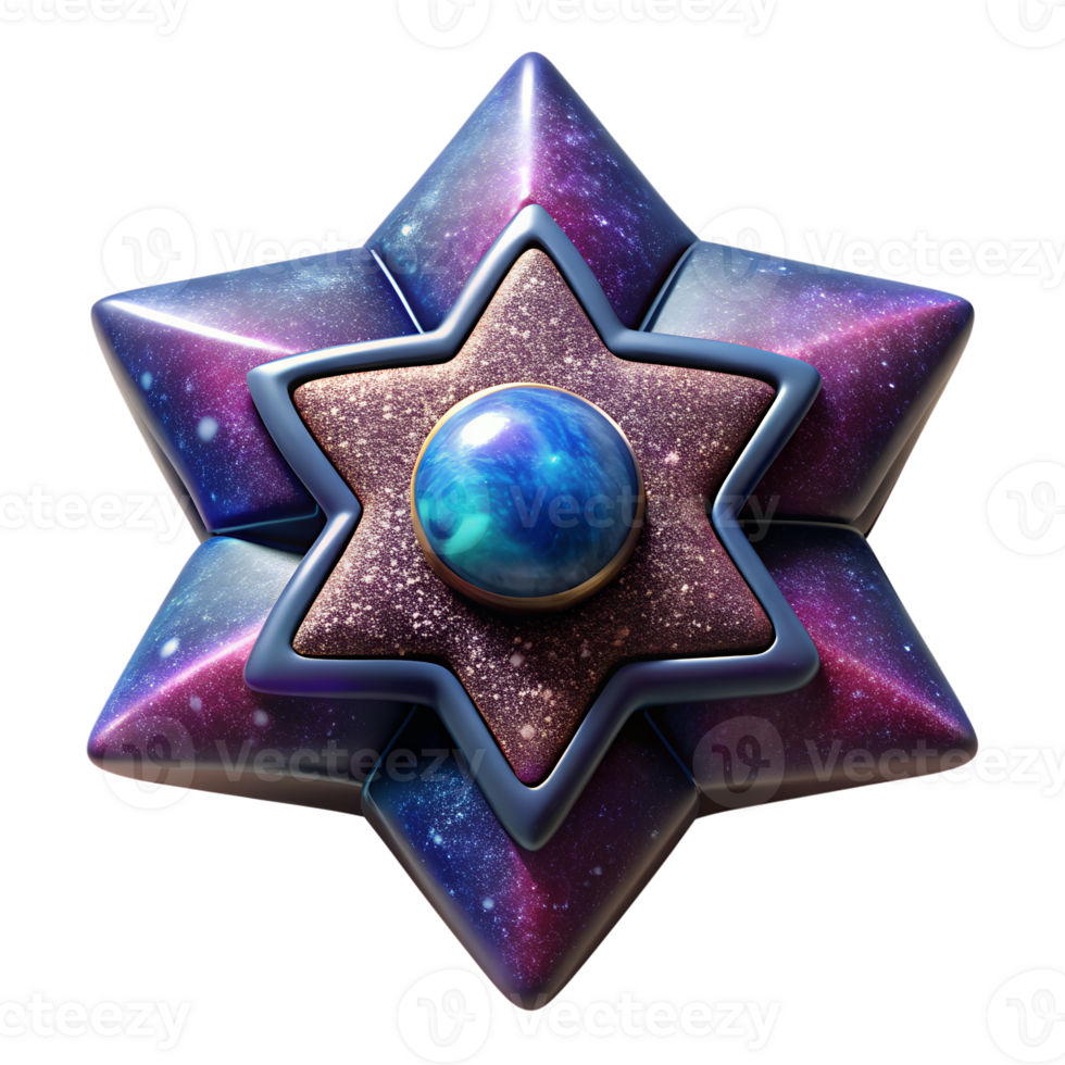 Star-shaped digital artwork with a glowing sphere in the center, featuring a cosmic and galaxy-themed design against a dark background. png