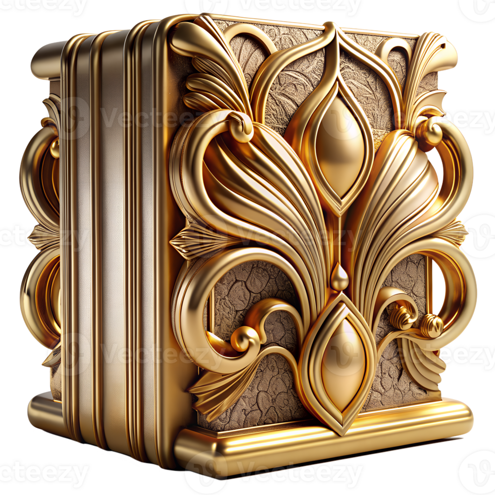 Elegant gold-plated ornate treasure chest with intricate details, perfect for luxury decor and vintage aesthetics. png