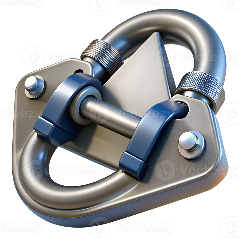 High-quality illustration of a metallic carabiner clip. Perfect for themes related to climbing, safety, and outdoor activities. png