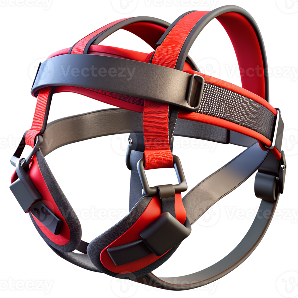 High-quality climbing harness in red and black, suitable for rock climbing, mountaineering, and safety activities. png