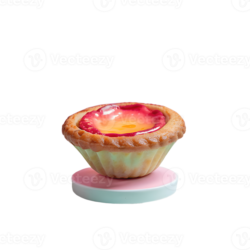 Close-up of a delectable tart with vibrant filling, presented on a stylish base. Perfect for culinary visuals or food-themed concepts. png