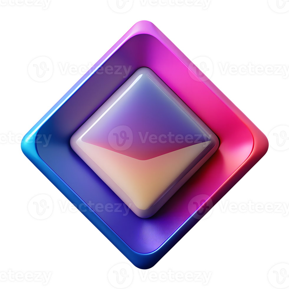 Vibrant, futuristic 3D abstract geometric shape with gradient colors, symbolizing modern technology and digital design aesthetics. png